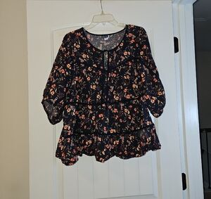 Floral Women's Top - Black with Multicolor Floral Pattern